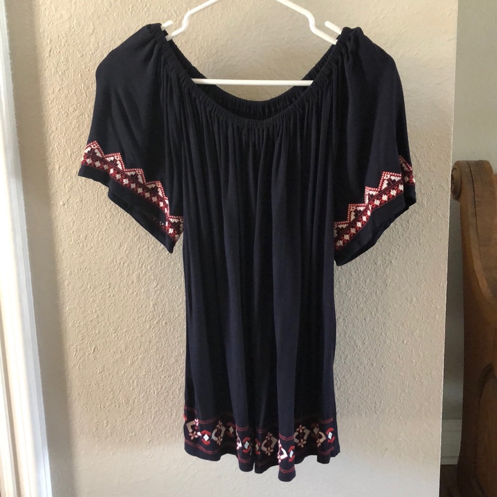 LOFT Navy Embroidered T-Shirt